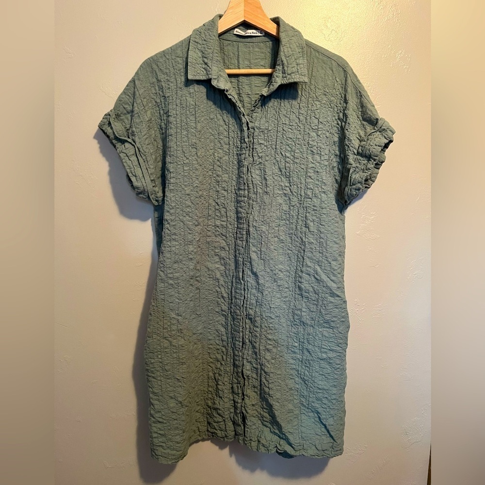 Abercrombie & Fitch Sage Green Textured Button-Through Shirt Dress Small Tall